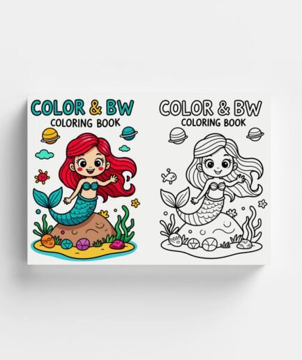 🎨 Kid Coloring Book – Printable Pages (Color + Black & White)